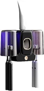 Toothbrush Holders with Toothpaste Dispenser and 2 Toothbrush Cups Multiple Hanging Openings Toothbrush Holder Wall Mounted Intelligence Toothpaste Holder