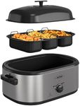 Sunvivi 20 QT Electric Roaster Oven with Self-Basting Lid, 3 Compartments, and Keep Warm Function, Full-Range Temperature Control (150-450°F), Stainless Steel