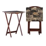 Linon Home Dcor Linon Home Decor Tray Table Set, Faux Marble, Brown, Rubberwood, MDF, 18.88" W x 15.75" D x 26.38" H