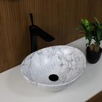 BASSINO Design Wash Basin Ceramic Tabletop Marble Bathroom Sink/Countertop Vessel Sink for Bathroom & Living Room/Small Size Basin - 410 x 340 x 145 mm (White Black Shade)