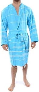 Cacala 100% Turkish Cotton Kimono Design Pestemal Unisex Bathrobe, Luxurious Soft Hooded Bathrobes for Men Women, Quick Dry Extra Absorbent Luxury Plush Long Robe, Turquoise