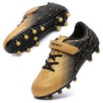 Hanani Boys Soccer Cleats Kids Girls FG/AG Soccer Athletics Sport Shoes Training Shoes Running Shoes Teenager Indoor Outdoor Football Shoes Sneakers for Unisex Black Gold