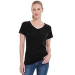 ZSOSBA METARINO 100% Merino Wool T-Shirt Women V Neck Short Sleeve Base Layer Tee Shirt for Travel,Hiking,Sports,Black,Mediun