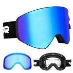 Vgooar OTG Ski Goggles with Magnetic Detachable Lens, Frameless Cylindrical Lens Ski Goggles - Anti-Fog and UV400 Protection Skiing Goggles for Men and Women(Blue)