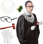 5 Pieces Halloween Judge Cosplay Costume Accessory Include Halloween Judge Collar, Judge Gavel, Judge Earring, Gloves, Glasses Frame, Courtroom Gavel Prop Judge Hammer Costume for Judge Cosplay