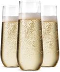 24 Stemless Champagne Flutes ~ 9 Oz Clear Plastic Champagne Toasting Glasses ~ Shatterproof Recyclable and BPA-Free