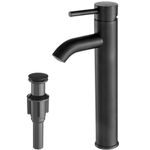 VOTON Vessel Sink Faucet Matte Black Modern Tall Bathroom Faucets Single Handle One Hole Rv Vanity Lavatory Bathroom Sink Faucet with Pop-up Drain