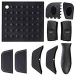 10 PCS Silicone Hot Handle Holders Pan Scraper Tool Set, Grill Pan Scraper Cleaner Tool Handle Sleeve for Cast Iron Skillet, Frying Pan & Griddle Metal and Aluminum Cookware Handles (Black)