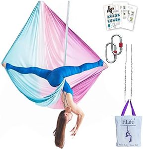 F.Life Aerial Yoga Hammock Silk Swing kit for Antigravity Yoga Inversion Include Daisy Chain,Carabiner and Pose Guide (Fairy Floss Omber)