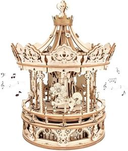 ROKR 3D Wooden Puzzle Carousel Music Box - DIY Merry-go-Round Ride Mechanical Model, Exquisite Hands-on Activity Toys Gifts for Teens Man/Woman Family, Multicolor