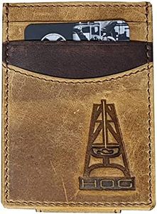 HOOEY Leather Men's Money Clip, Embossed HOG Logo -- Brown, One Size