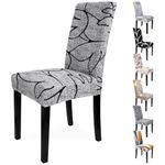 Zindoo Stretch Chair Covers for Dining Room, High Back Dining Chair Covers, Removable and Washable Full Wrap Elastic Chair Cover for Hotel, Wedding, Kitchen (Grey-Black Lines, 4 Pack)