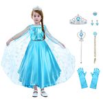 URAQT Princess Costume Dress, Princess Dress with Wand and Crown Tiara, Princess Costumes with Dress Up Accessories for Girls, Girls Fancy Dress for Carnival Birthday Party Halloween Cosplay