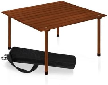Formosa Covers Portable Wood Roll Up Table for Picnics, 2025 Update Stronger Staple Camping, Low Beach Table, Travel, Tailgate, Outdoor Events Carrying Bag Size 26" Lx26Wx16 H (Dark Teak Finish)