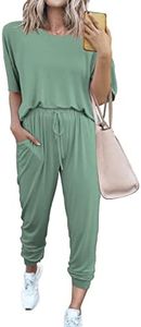 PRETTYGARDEN Women's Two Piece Outfit Short Sleeve Pullover with Drawstring Long Pants Tracksuit Jogger Set (Green,3X-Large)