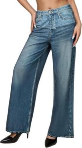 Mewunan Sweatpant Jeans Women Print Denim Miramari Wide Leg Sweat Pants Look Like Jeans Lightweight French Terry with Stretch