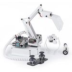 SUNFOUNDER 4 DOF Robot Arm Kit with Shovel Bucket, Hanging Clips, Electromagnet, Support Graphical Visual Programming, Python, Remote Control Multifunctional Robotic Arm for Raspberry Pi 4B 3B+ 3B