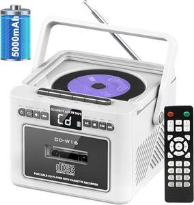 Boombox CD Player,CD Cassette Player Combo with Bluetooth,5w HiFi Speakers,Built-in 5000 Rechargeable Battery,FM Radio,Tape Recording,Remote Control,USB/AUX/Micro SD/3.5mm Headphone for Home