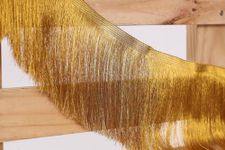 Premdas lace Fringe tessal Ribbon Design 6inch (15cm) Wide Western Dress Outfit for Girls Stylish lace Boarder Embroidery Fringe Trim Tassel Ribbon Design 9meter (Zari Gold)