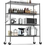 Raynesys Wire Shelving with 4" Wheels, 2000Lbs Heavy Duty 4-Tier Shelving Metal Shelves, 60x24x72in Steel Wire Storage Shelf Commercial Grade Adjustable Utility Rack for Garage, Kitchen, Matte Black
