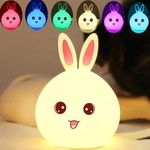 Desidiya Big Face Rabbit Silicone Night Light: Color-Changing Led Lamp With Touch Sensor Control, Usb Rechargeable For Kids' Bedroom Decor, Pink