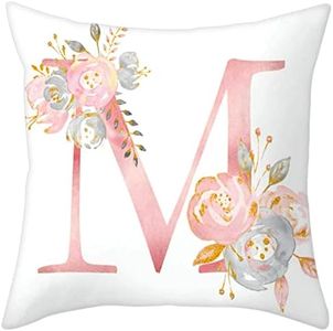 Eanpet Throw Pillow Covers Alphabet Decorative Pillow Cases ABC Letter Flowers Cushion Covers 18 x 18 Inch Square Pillow Protectors for Sofa Couch Bedroom Car Chair Home Decor (M)