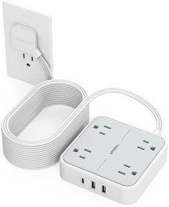 Flat Plug Long Extension Cord 25 Ft, TESSAN Power Strip Surge Protector with 4 Outlets 3 USB Ports (1 USB C), Surge Protection Desktop Charging Station for Home, Office, Dorm Room Essentials