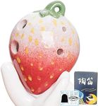 Ocarina,4 Hole Red Strawberry Ceramic Ocarina with Lanyard,6 Hole Gradient Fruit Shape Ocarina Instrument,for beginners（YABHTD-RED-B）