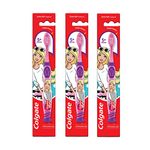 Colgate Kids Barbie Manual Toothbrush for 5+ years, Multicolor,Pack of 3, Extra Soft Bristles with Tongue Cleaner