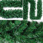 APSAMBR ® PVC plastic Green Artificial Wreath Spruce Xmas Tree Fir Vine Thick Floral Xmas Hanging Ornaments Christmas Decorations Garland for Mantel Stairs Wall Front Door Room (9 Foot 10 Inch)