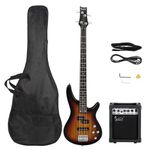 Bonnlo 4 String Full Size Electric Bass Guitar Beginner Kit with 20W Amp, Gig Bag, Strap, Pick and Cable, Sunset