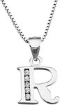 YFN Initial R Pendant Necklace in Sterling Silver with Cubic Zirconial 26 Letter Alphabet Jewelry for Women