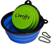 Zenify Dog Bowl Food & Water Feeder 2 Pack - Extra Large 1000ml 17.8cm & Small 400ml 12.7cm Collapsible Portable Foldable Travel Dish Leash Lead Slim Accessories for Puppy Dogs (Blue XL/Green S)