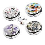 4Pcs Portable Round Metal Pill Box Case- Art Abstract Painting Lid, AUHOTA Mini Medicine Tablet Organizer Container Holder for Pocket Purse handbag Travel Gift - Compact 3 Compartments (60mm, 4Styles)