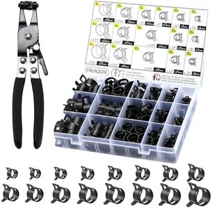 130Pcs 6-25mm Spring Hose Clamps Kit With Pliers, Black Small spring Clamp,Constant Tension Steel Clamps for Automotive Fuel Lines, Silicone Vacuum Hoses,Low-Pressure Air Clips