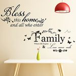 2Pcs Family Wall Decals Set for Living Room, ToyaJeco Bless This Home and Family Where Life Begins Family Lettering Quotes Wall Stickers, Removable DIY Mural Sayings Wallpaper Home Decor