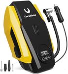 Powools Tire Inflator Portable Air Compressor - Air Pump for Car Tires - 12V DC Compact Tire Pump with Auto Shutoff Function - Multipurpose Car Accessory with LED Light, Yellow, Medium