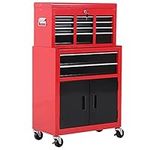 HOMCOM Rolling Tool Chest with Wheels and Drawers, 6-Drawer Tool Storage Cabinet, Detachable Organizer Tool Box Combo, Mobile Lockable Toolbox for Workshop Mechanics Garage