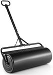 TANGZON 63L/113L Garden Lawn Roller, Water Sand Filled Outdoor Grass Roller with Removable Drain Plug & Scraper Bar, Heavy Duty Metal Lawn Push Rolling Tool, 30/40CM Diameter (99 x 30 x 137cm, Black)