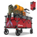 Sekey Collapsible Foldable Wagon with 220lbs Weight Capacity, Heavy Duty Folding Utility Garden Cart with Big All-Terrain Beach Wheels & Drink Holders.Red&Grey