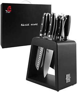 TUO Kitchen Knife Set - 10 Pieces Knife Set with Wooden Block - Premium Forged German Stainless Steel, Ergonomic Pakkawood Handle - Black Hawk Series with Gift Box