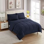 Sweet Home Collection Ultra Soft Down Alternative Comforter Set Luxurious Bed Sheets, Polyester, Navy, Queen