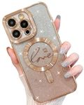 MINSCOSE for iPhone 11 Pro Max Clear Magnetic Glitter Phone Cases [Compatible with Magsafe],Luxury Love Heart Plating Bling Gradient Sparkle Shockproof Cover for Women Girls,Square/Gold