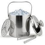 1.3 L Ice Bucket with Lid Strainer Tongs Ice Cube Container for Cocktail Bar Freezer Parties Weddings Stainless Steel Double Wall Keeps Ice Frozen Longer Fruit Holder Kitchen Fresh-Keeping Utensils