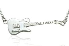 Large Sterling Silver Rick Parfitt Tribute Fender Telecaster Electric Guitar Pendant & Necklace 925