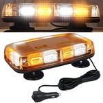 48LED Roof Top Strobe Lights, High Visibility Emergency Safety Warning LED Mini Strobe Light bar with Magnetic Base for 12-24V Snow Plow, Trucks, Construction Vehicles (Amber/White)