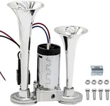 Upgraded 12V Air Horn Kit 600DB - Dual Trumpet Train Horn for Pickup Trucks, Heavy Duty Vehicles, Motorcycles & Boats with High-Pressure Compressor Silver