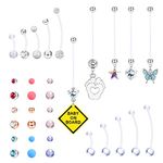 Drperfect Plastic Pregnancy Belly Button Rings Long Bar Navel Rings for Maternity Sport Pregnant Women Flexible Clear Acrylic Dangle Belly Rings with Different Length Bar and Balls for Replacement