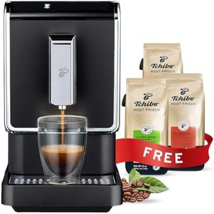 Tchibo Automatic Espresso & Coffee Machine Bundle with Built-in Grinder, Comes With 3 x 12 oz. Bags of Whole Bean Coffee, Black