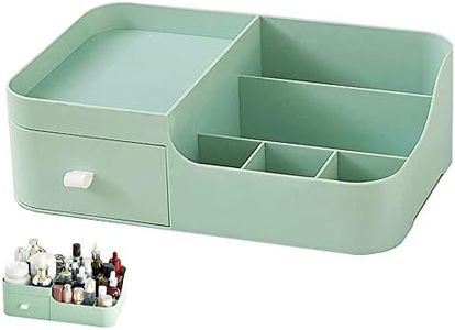 FOREVERIE Makeup Organisers with 1 Drawer, Plastic Skincare Storage Box Desk Organiser Display for Bathroom, Bedroom, Home and Office, Green (Small)